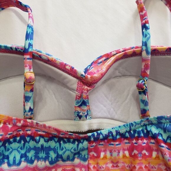 Emerald Bay Multicolored Twist-Front Side Ruched One Piece Swimsuit Size 12 - Picture 6 of 13